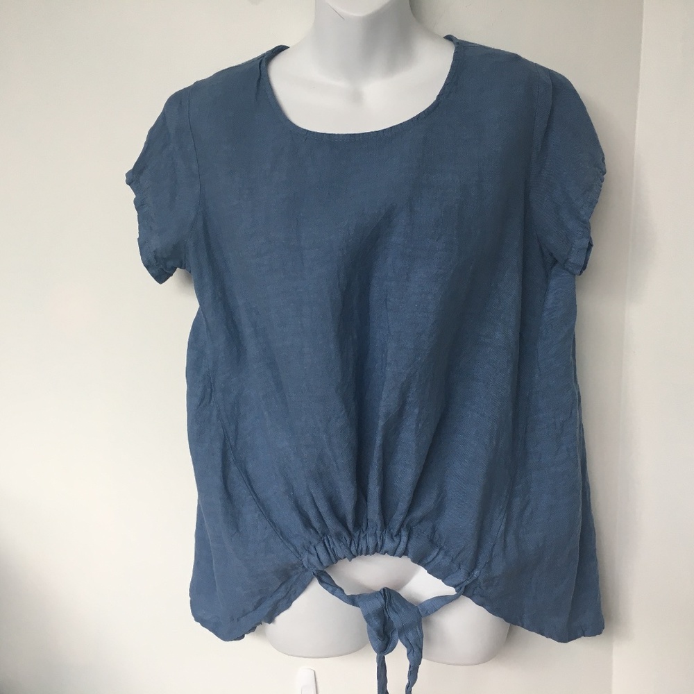 Vanessa Zani top blue 100% linen Sz S Made in Italy